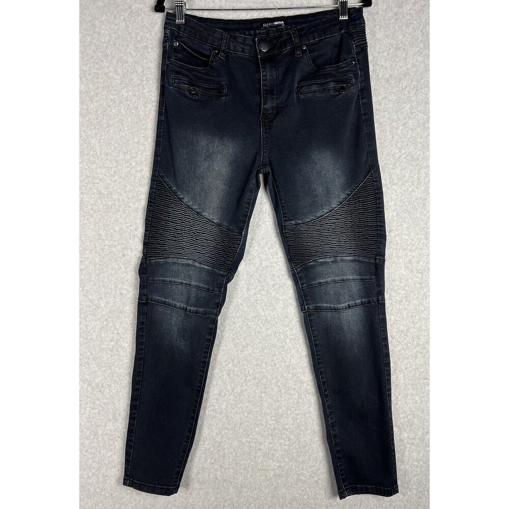 Fashion Nova Fast Engines Jeans Juniors 11 Black Skinny Moto Biker Denim